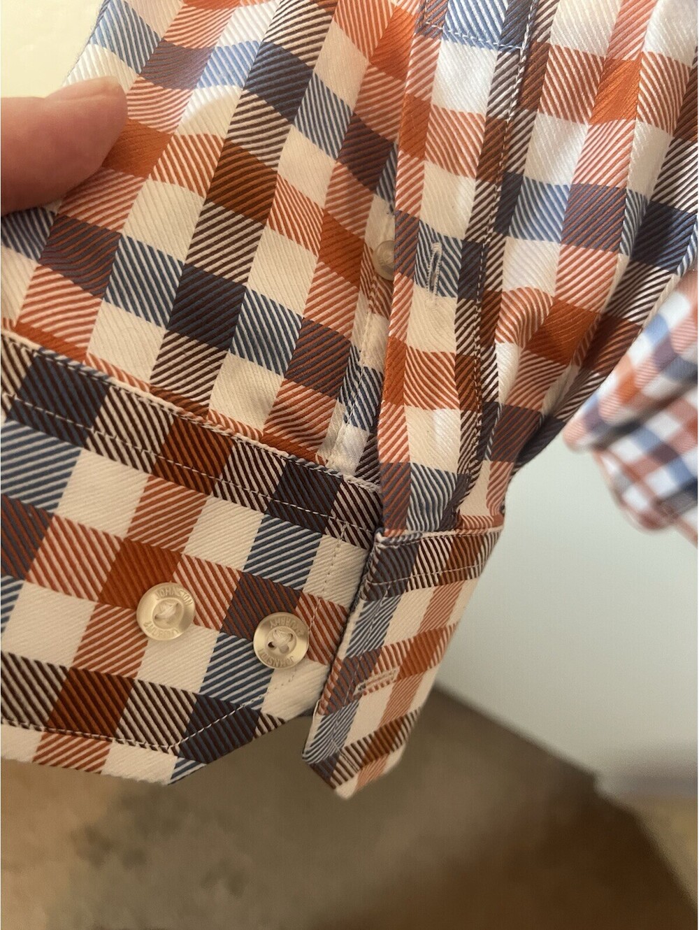 Johnston & Murphy Shirt XXL US Blue Check Flip Cuff Button Up Long Sleeve Mens - Picture 4 of 15